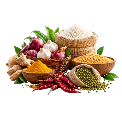Ghee, grains and packaging product assortment on a transparent background